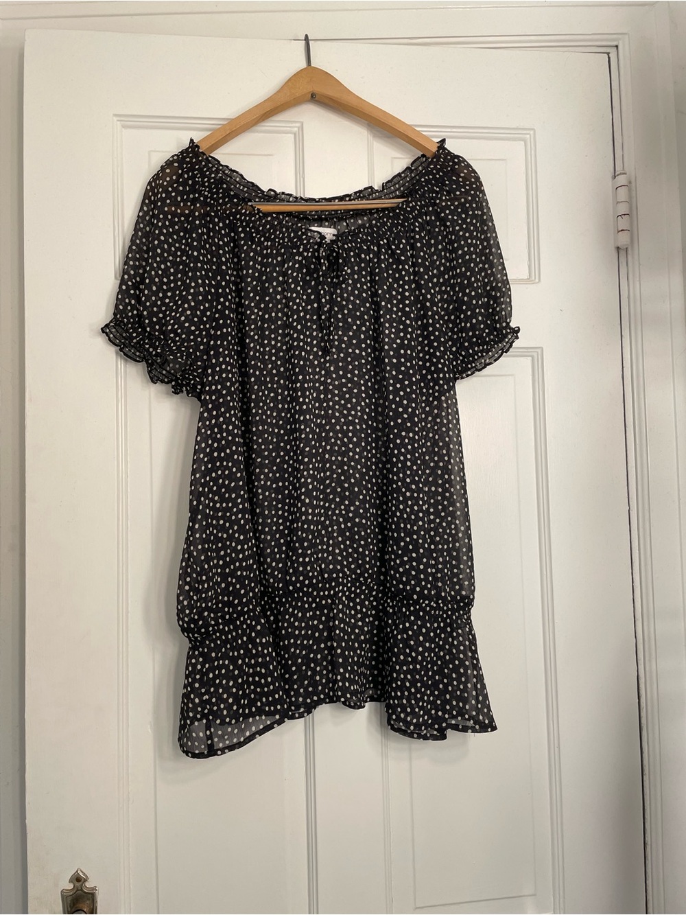 Liz Claiborne Black Blouse with White Polka Dots